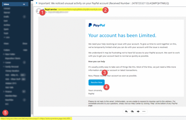 PayPal Phishing Email Screenshot